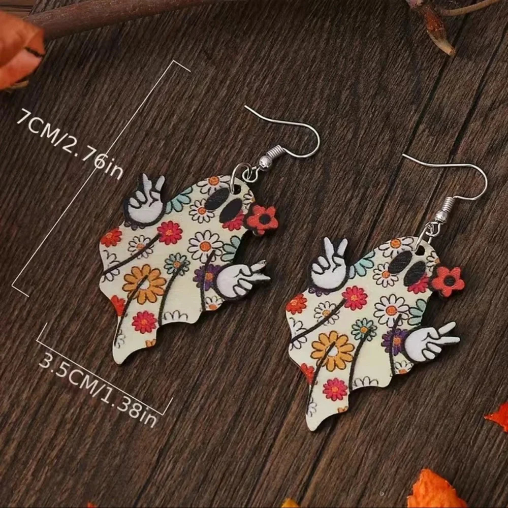 Ghost Hippie Dangle Earrings - Picture 2 of 5